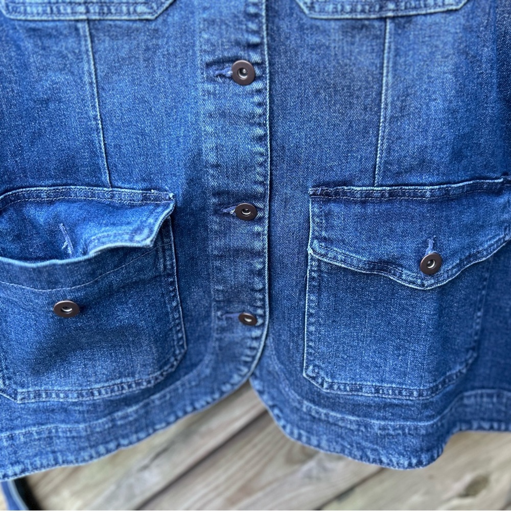 Old Navy Classic Blue Denim Utility Jean Jacket w Tie Belt size XL NWT 4 pockets - Picture 10 of 16